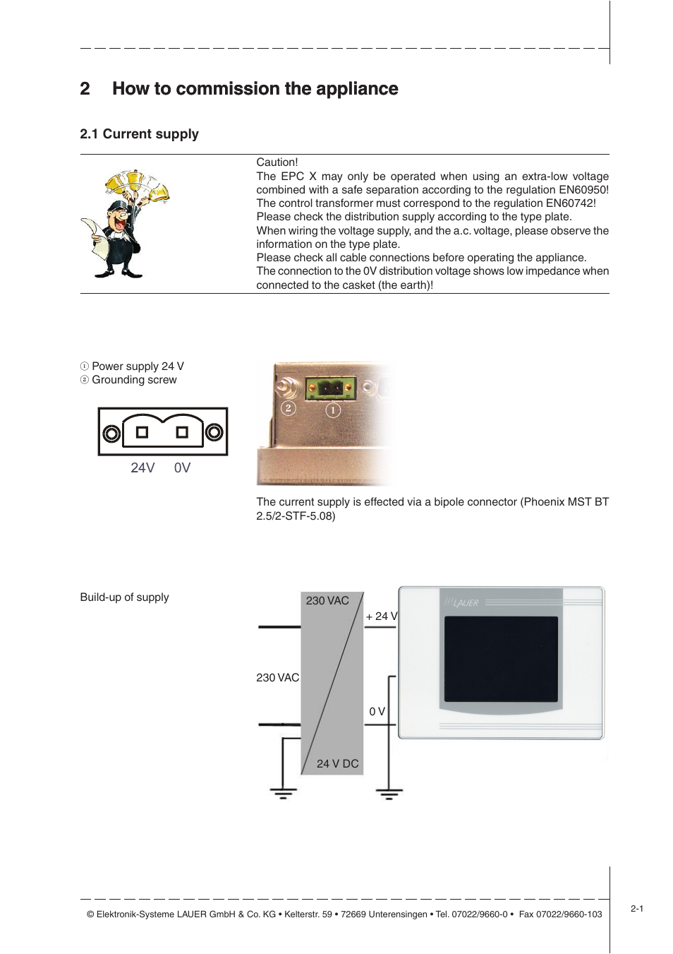 2 how to commission the appliance, 1 current supply, How to commission the appliance | 1 current supply -1, 2how to commission the appliance | Beijer Electronics EPC X EN User Manual | Page 11 / 28