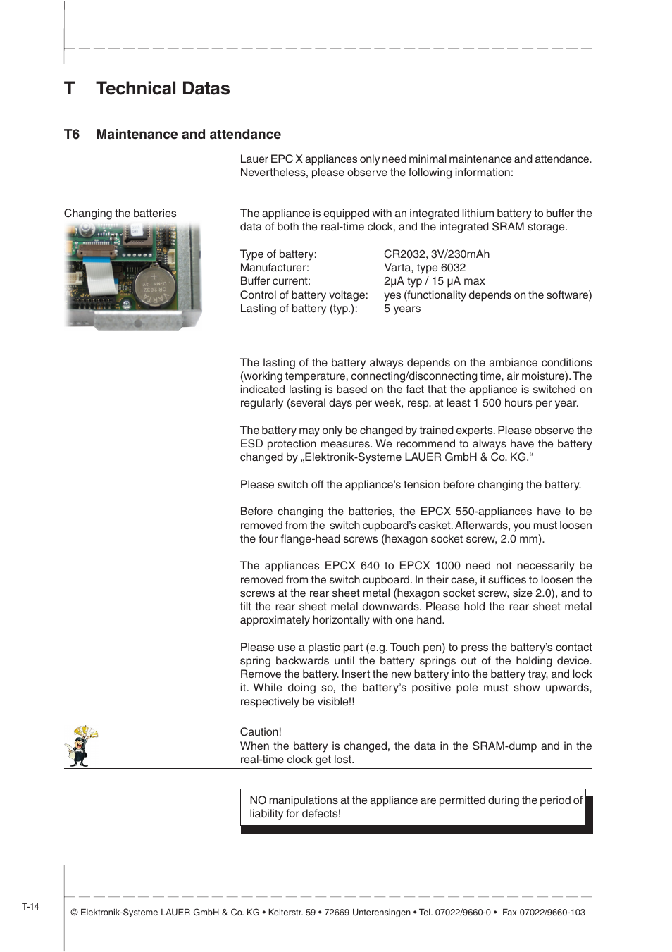 T6 maintenance and attendance, Ttechnical datas | Beijer Electronics EPC X EN User Manual | Page 26 / 28