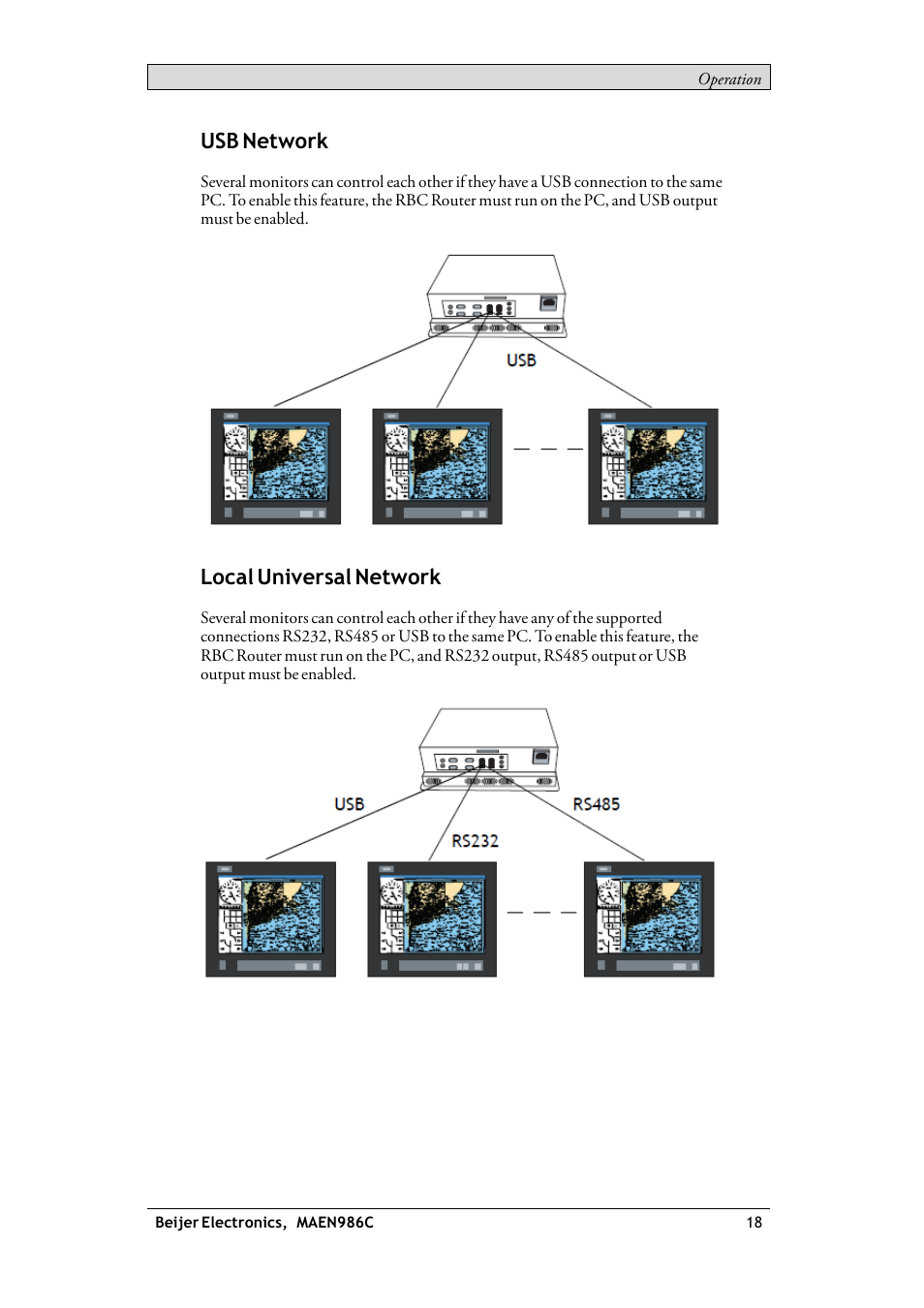 Usb network, Local universal network | Beijer Electronics RBC EN User Manual | Page 18 / 25