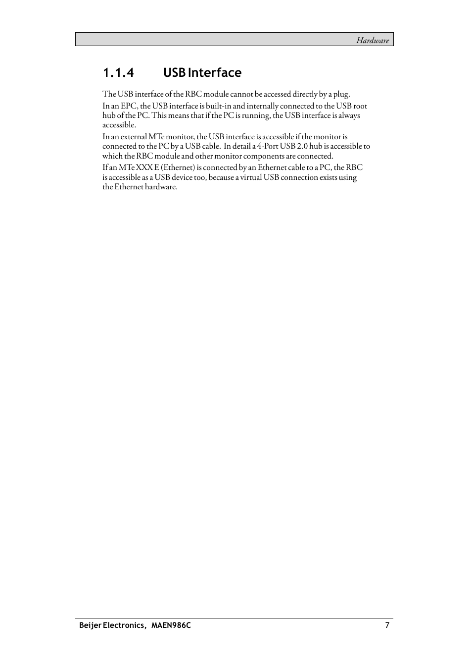 4 usb interface, Usb interface | Beijer Electronics RBC EN User Manual | Page 7 / 25