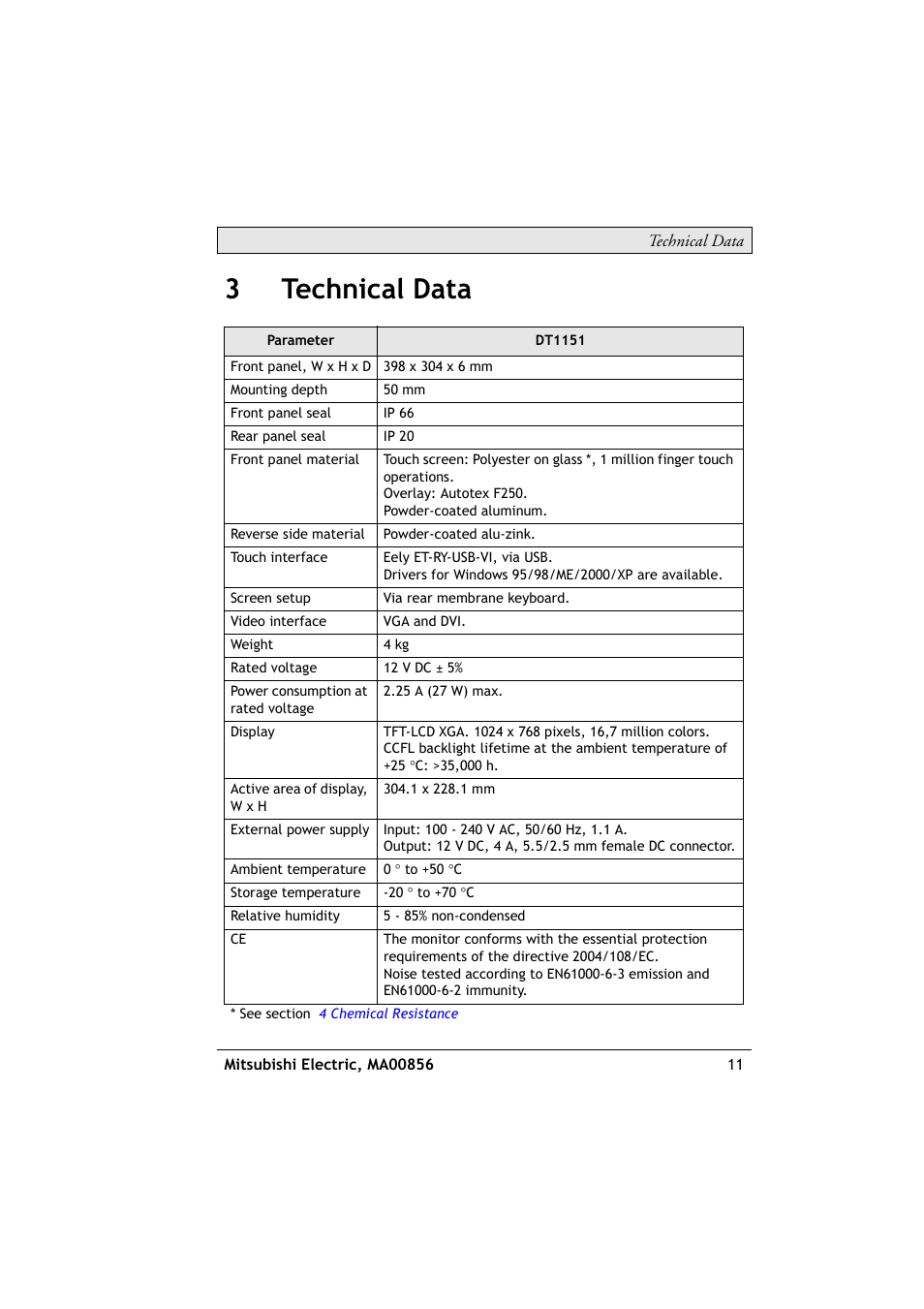 3 technical data, 3technical data | Beijer Electronics DT1151 EN User Manual | Page 11 / 24