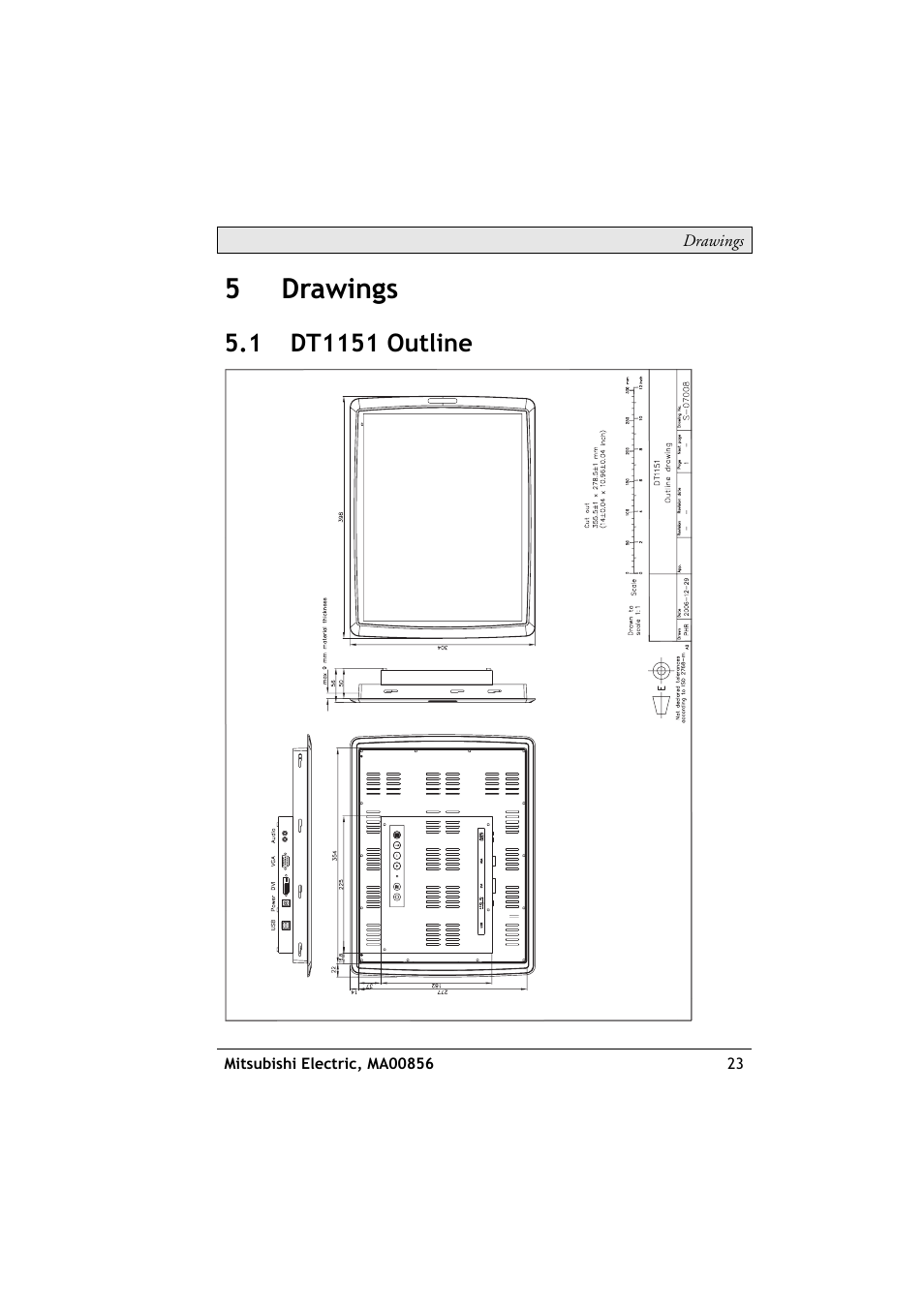 5 drawings, 1 dt1151 outline, Dt1151 outline | 5drawings | Beijer Electronics DT1151 EN User Manual | Page 23 / 24