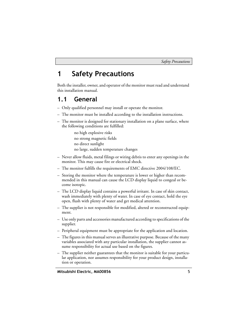 1 safety precautions, 1 general, General | 1safety precautions | Beijer Electronics DT1151 EN User Manual | Page 5 / 24