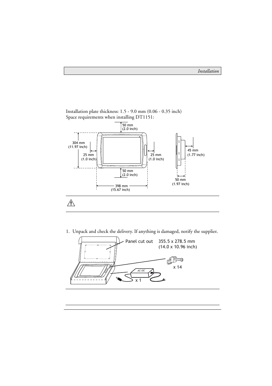 2 installation, 1 space requirements, 2 installation process | Space requirements, Installation process, 2installation | Beijer Electronics DT1151 EN User Manual | Page 7 / 22