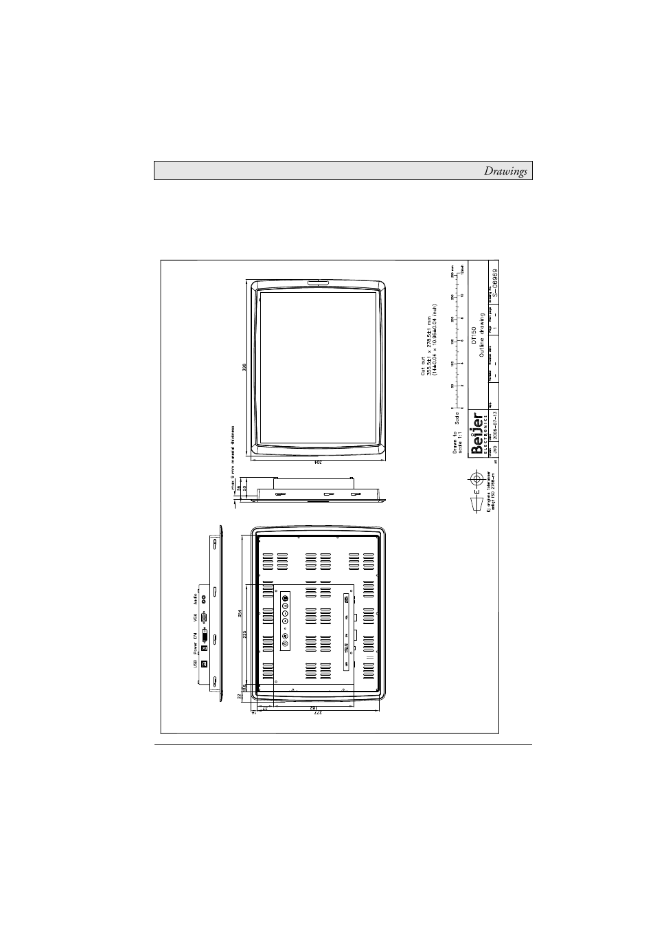 5 drawings, 1 dt150 outline, Dt1151 outline | 5drawings | Beijer Electronics DT150 EN User Manual | Page 22 / 24