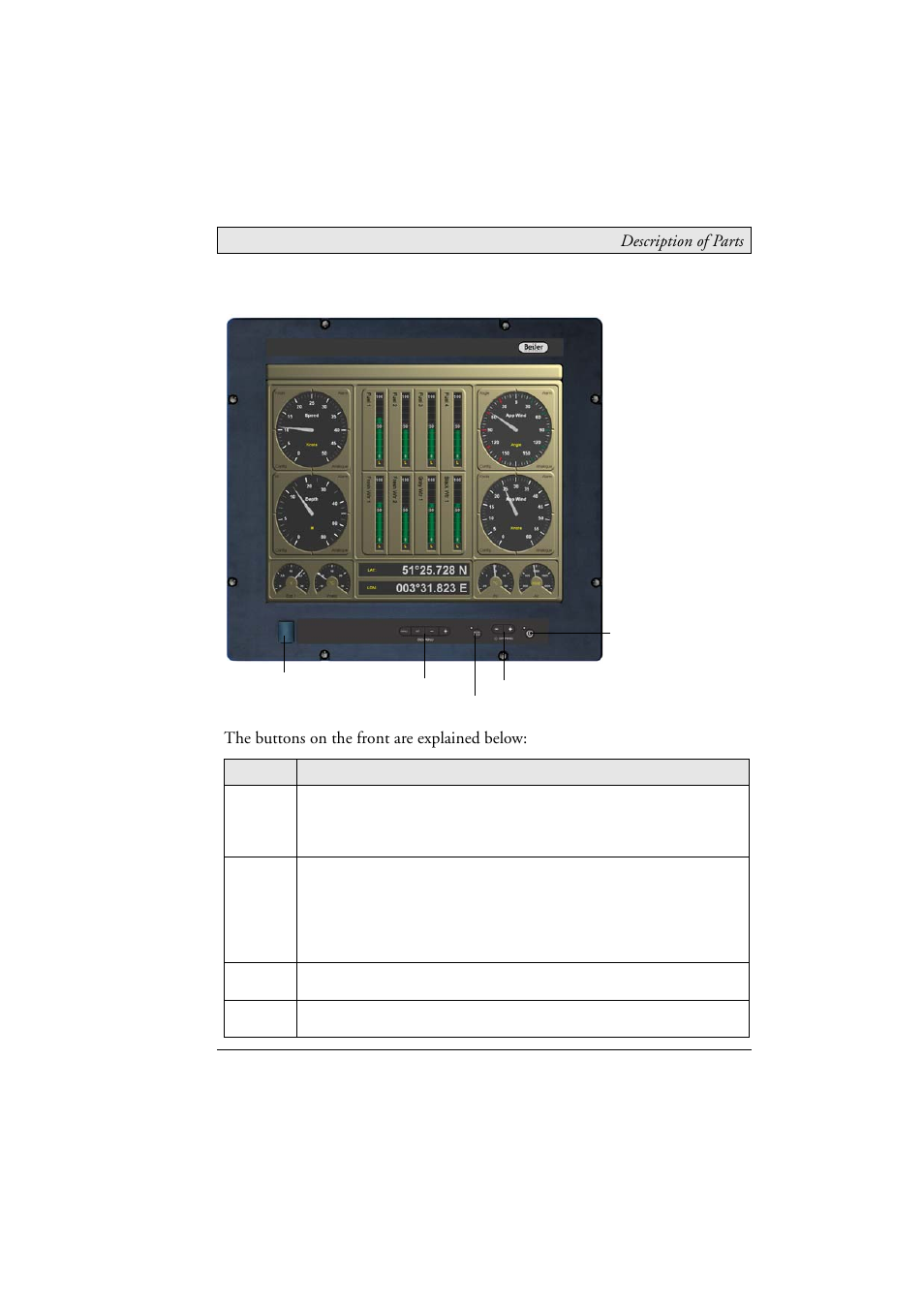 4 description of parts, 4description of parts | Beijer Electronics MT 230 Nautic Monitor EN User Manual | Page 11 / 49