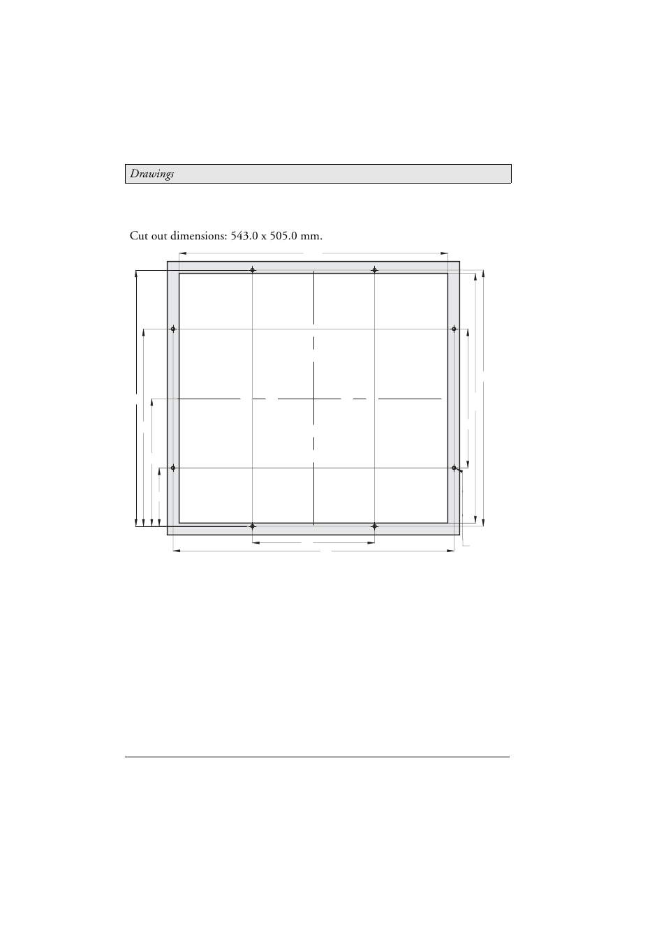 2 cut out drawing, Cut out drawing, Drawings | Beijer Electronics MT 230 Nautic Monitor EN User Manual | Page 46 / 49