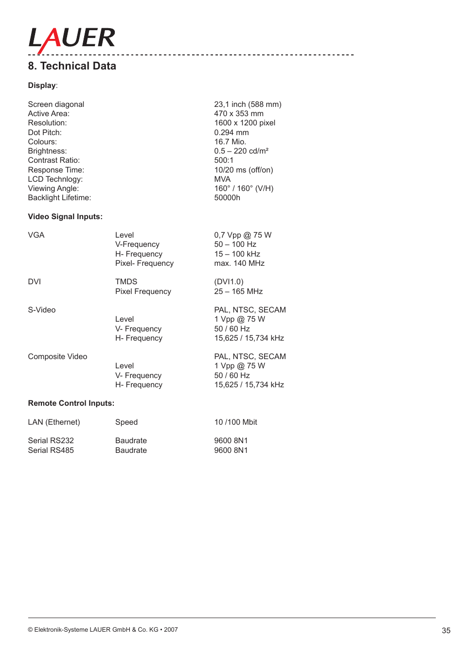 Technical data | Beijer Electronics MT 223 EN User Manual | Page 35 / 38