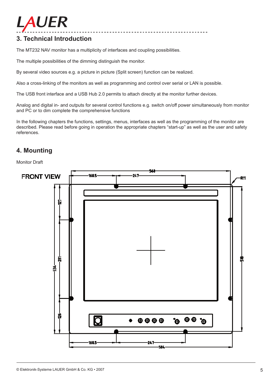 Technical introduction, Mounting | Beijer Electronics MT 223 EN User Manual | Page 5 / 38