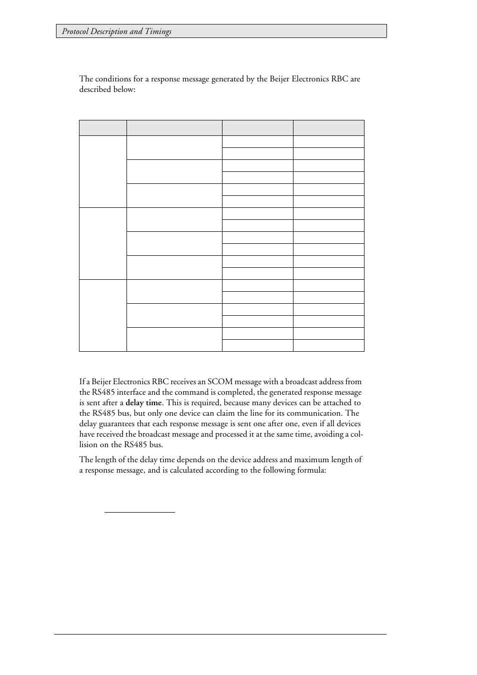 Conditions for response message, Delayed response | Beijer Electronics SCOM  RBC EN User Manual | Page 10 / 64