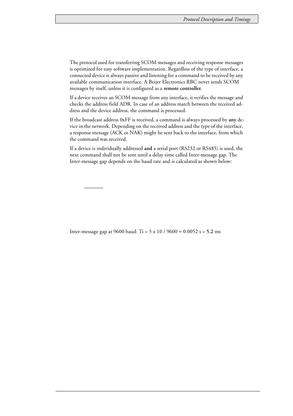 4 protocol description and timings, Protocol description and timings, 4protocol description and timings | Beijer Electronics SCOM  RBC EN User Manual | Page 9 / 64