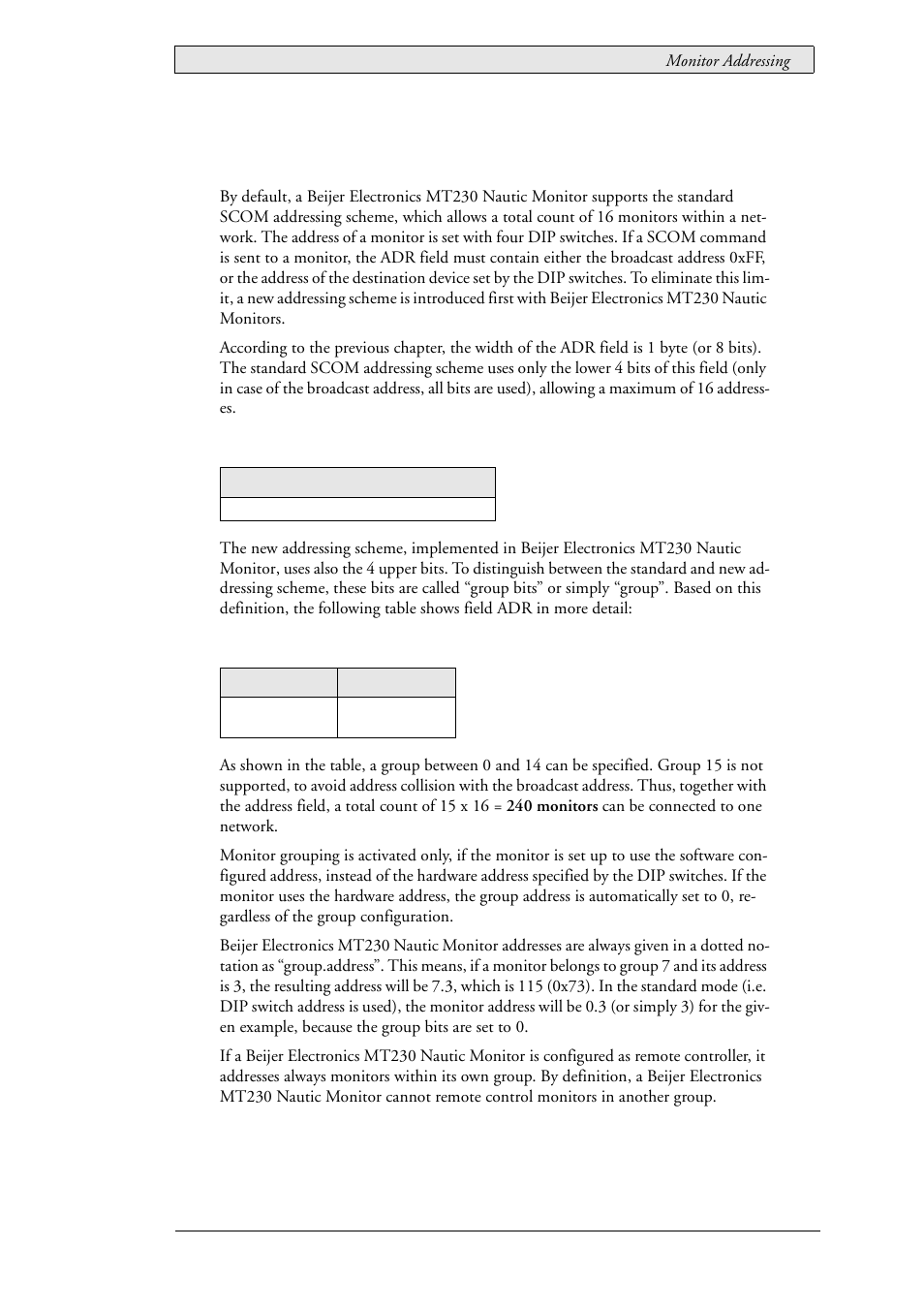 4 monitor addressing, Monitor addressing, 4monitor addressing | Beijer Electronics SCOM Protocol EN User Manual | Page 13 / 131