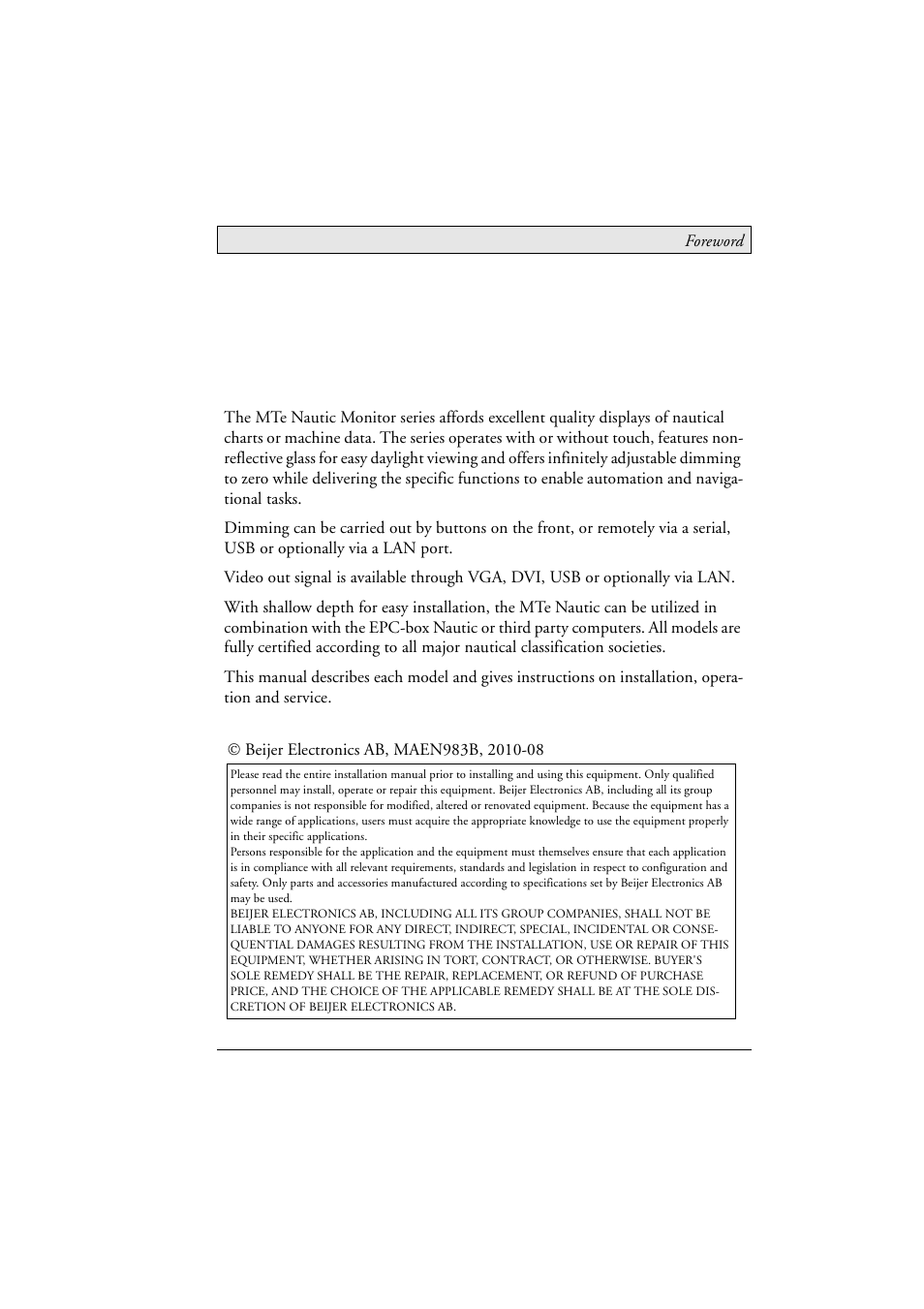 Foreword | Beijer Electronics MTe Nautic EN User Manual | Page 2 / 58