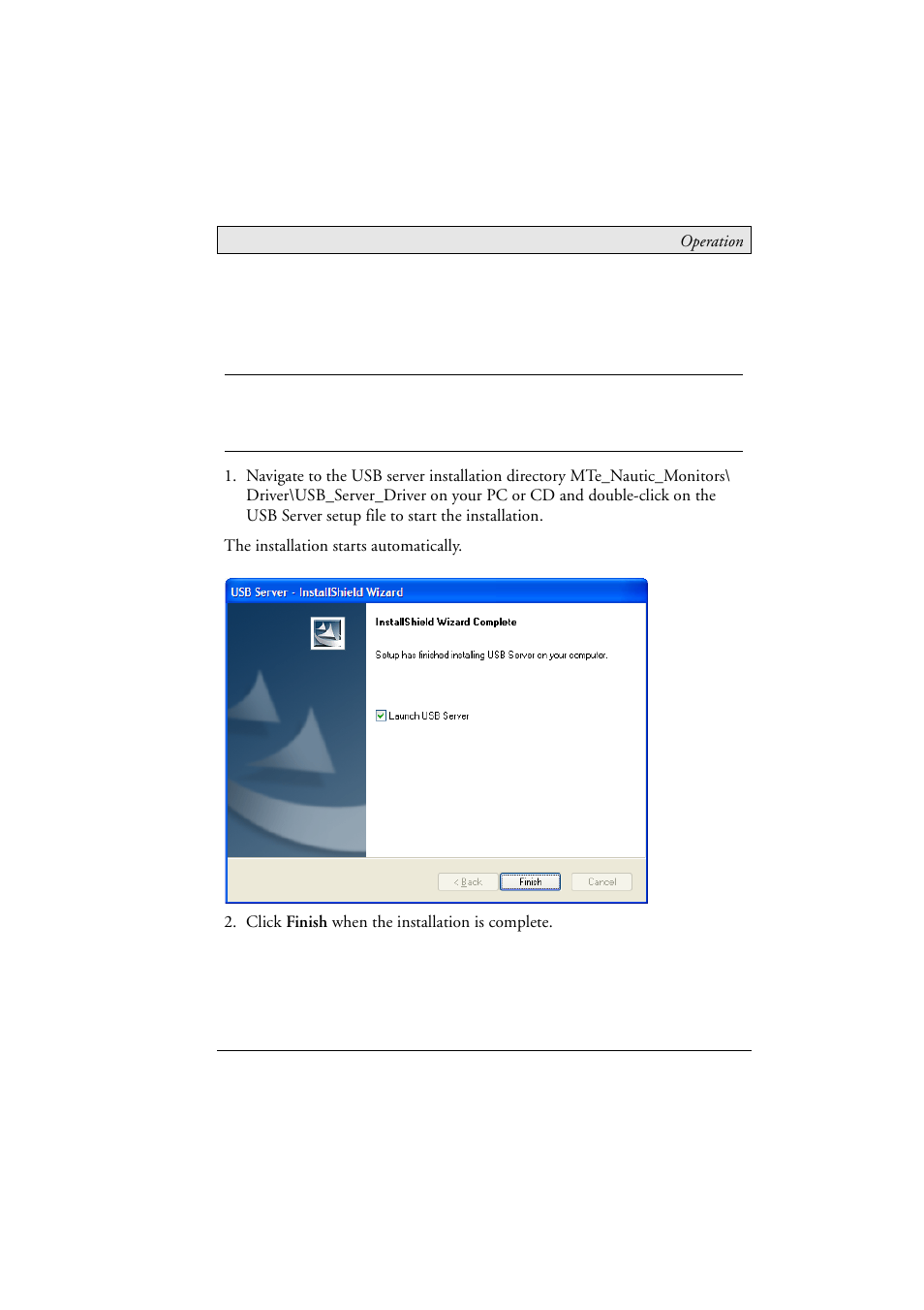 4 usb server driver, 1 software installation, Usb server driver | Beijer Electronics MTe Nautic EN User Manual | Page 41 / 58