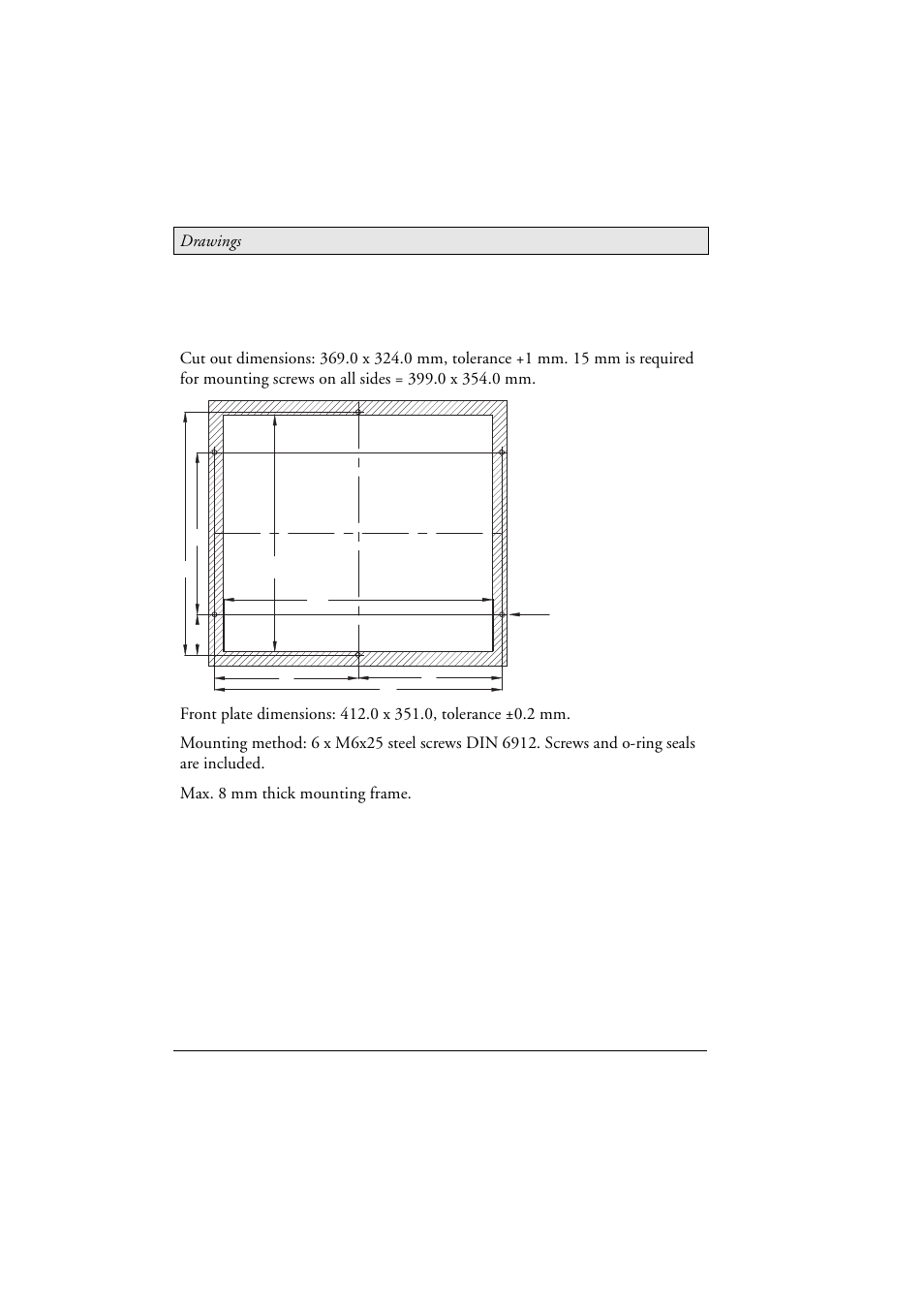 2 mte 150/t150 nautic cut out drawing, Mte 150/t150 nautic cut out drawing, Drawings | Beijer Electronics MTe Nautic EN User Manual | Page 50 / 58