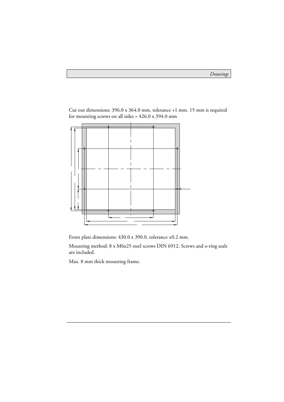 5 mte 170/t170 nautic cut out drawing, Mte 170/t170 nautic cut out drawing, Drawings | Beijer Electronics MTe Nautic EN User Manual | Page 53 / 58