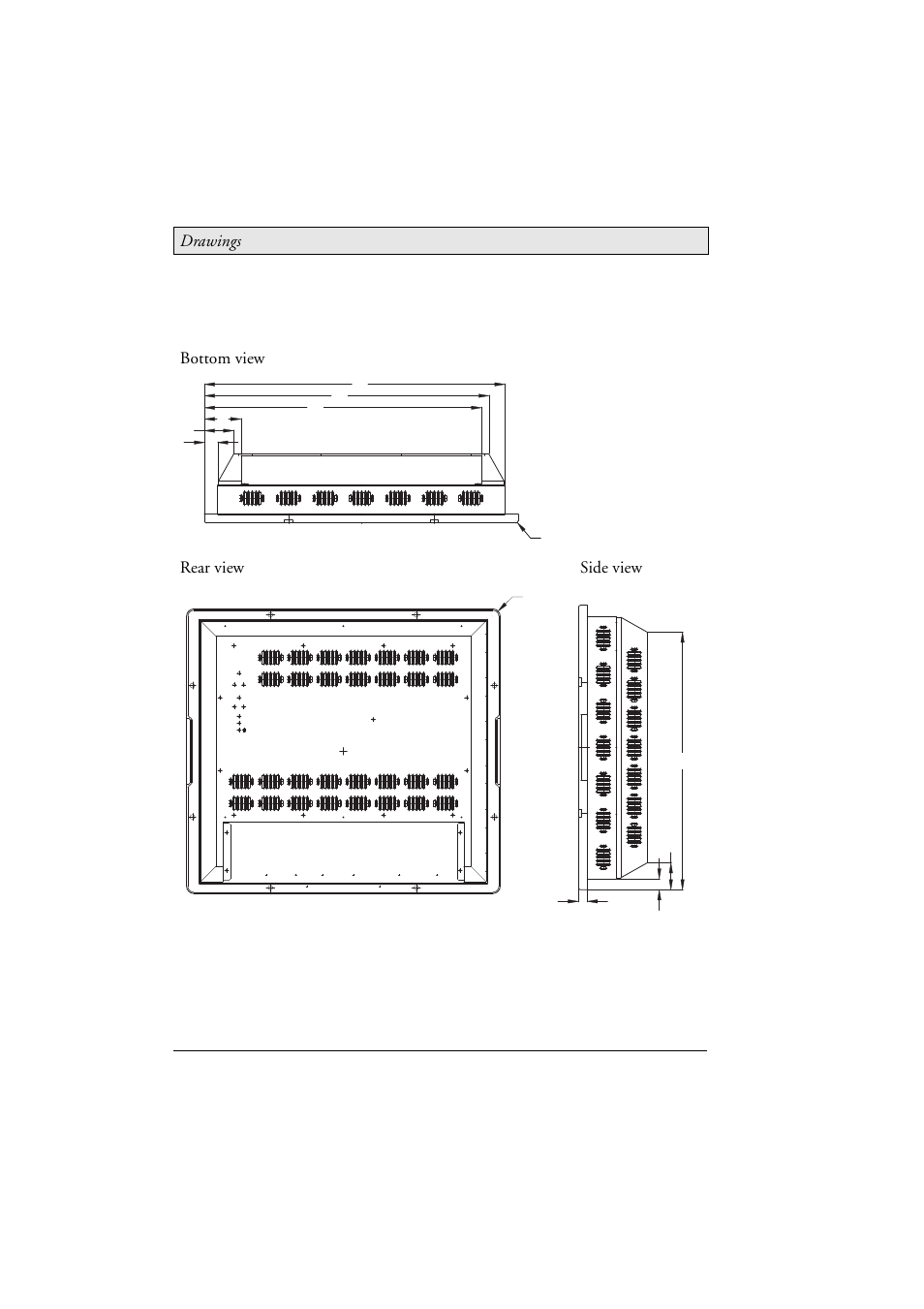 6 mte 170/t170 nautic outline drawings, Mte 170/t170 nautic outline drawings, Drawings | Bottom view rear view side view | Beijer Electronics MTe Nautic EN User Manual | Page 54 / 58