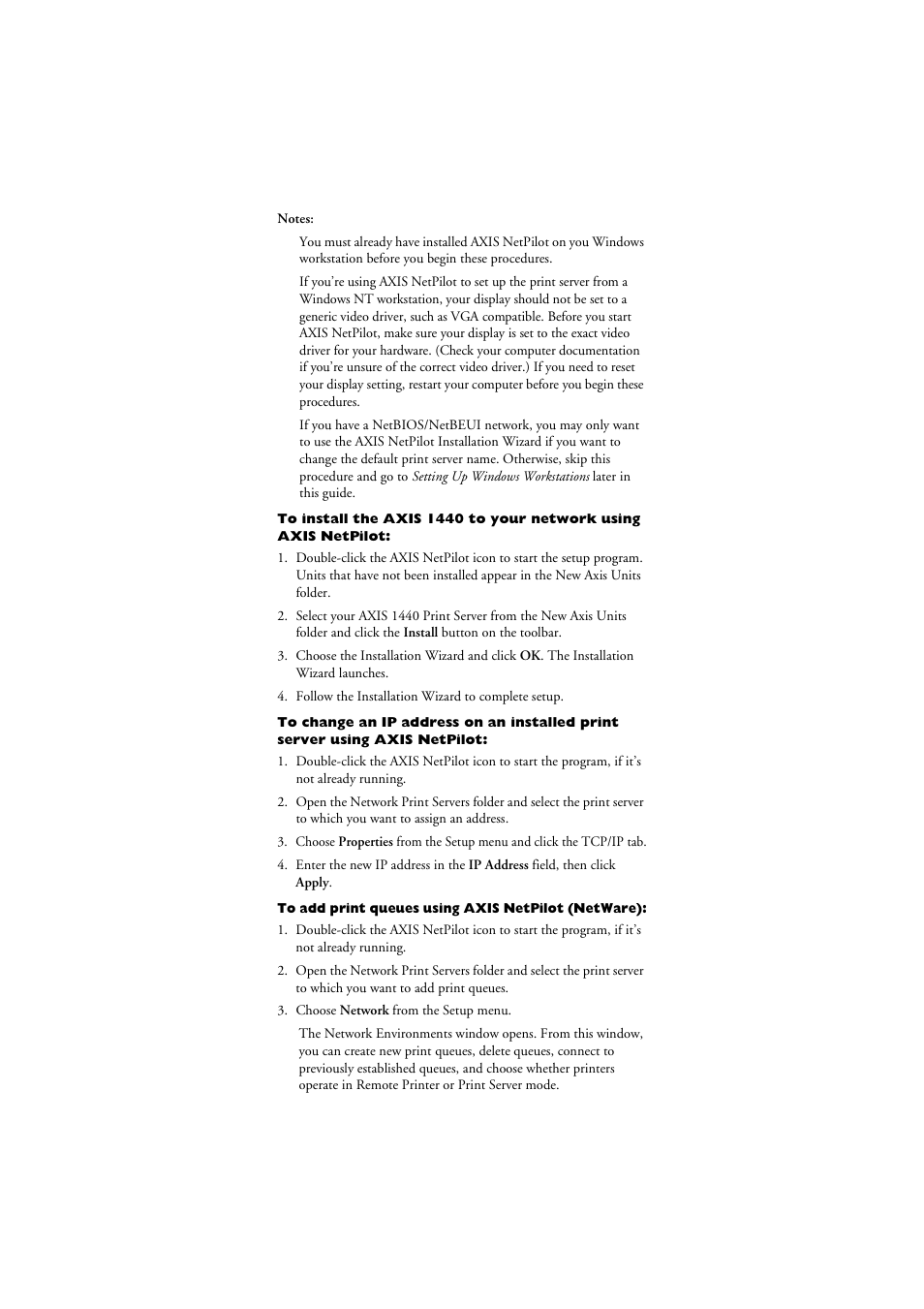 To add print queues using axis netpilot (netware) | Axis Communications AXIS 1440 User Manual | Page 6 / 11