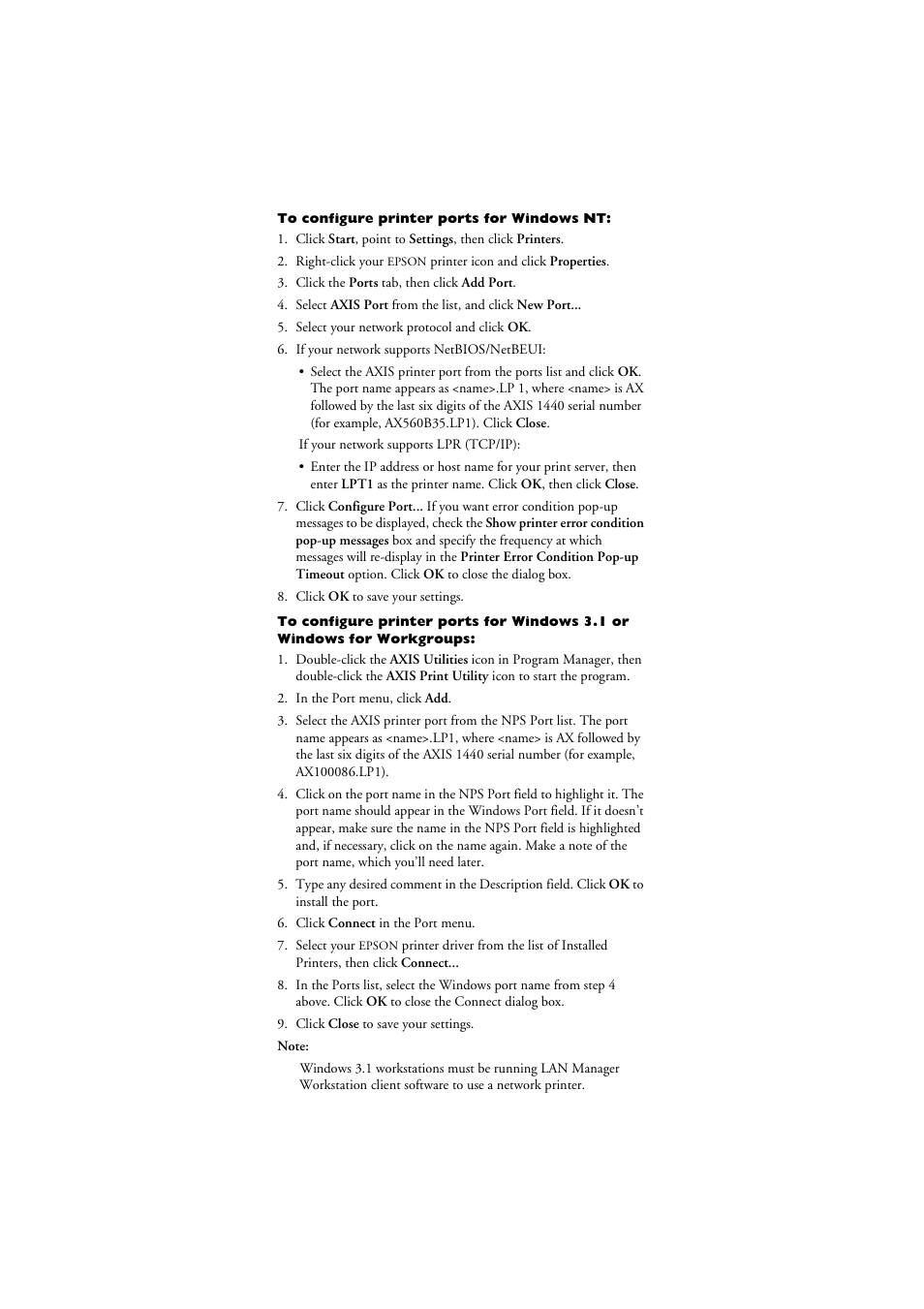To configure printer ports for windows nt | Axis Communications AXIS 1440 User Manual | Page 8 / 11