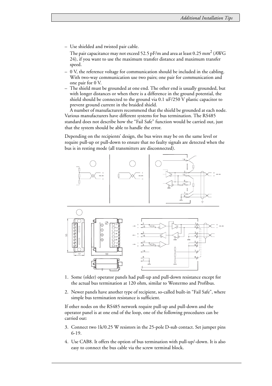 7 cable and bus termination rs485, Additional installation tips | Beijer Electronics EXTER T150-st EN User Manual | Page 23 / 24