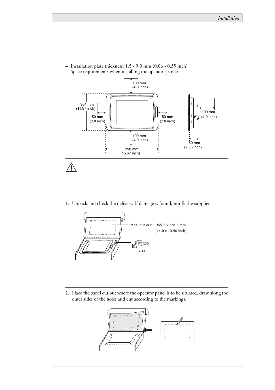 2 installation, 1 space requirements, 2 installation process | 1 space requirements 2.2 installation process, 2installation | Beijer Electronics EXTER T150-st EN User Manual | Page 7 / 24