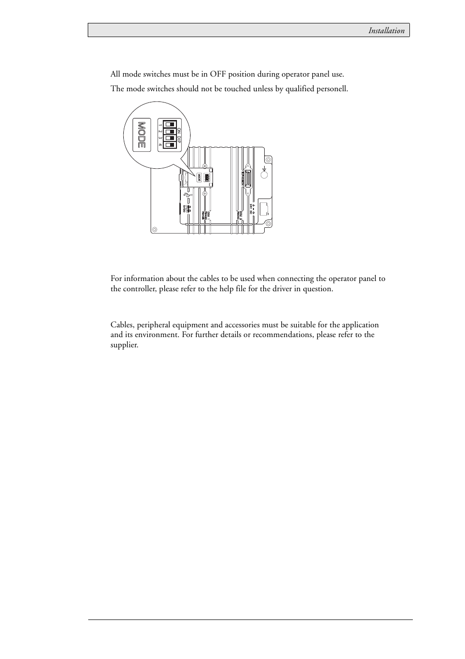 1 mode switches, 2 connections to the controller, 3 other connections and peripherals | Beijer Electronics EXTER T60/T60c/T60m EN User Manual | Page 11 / 26