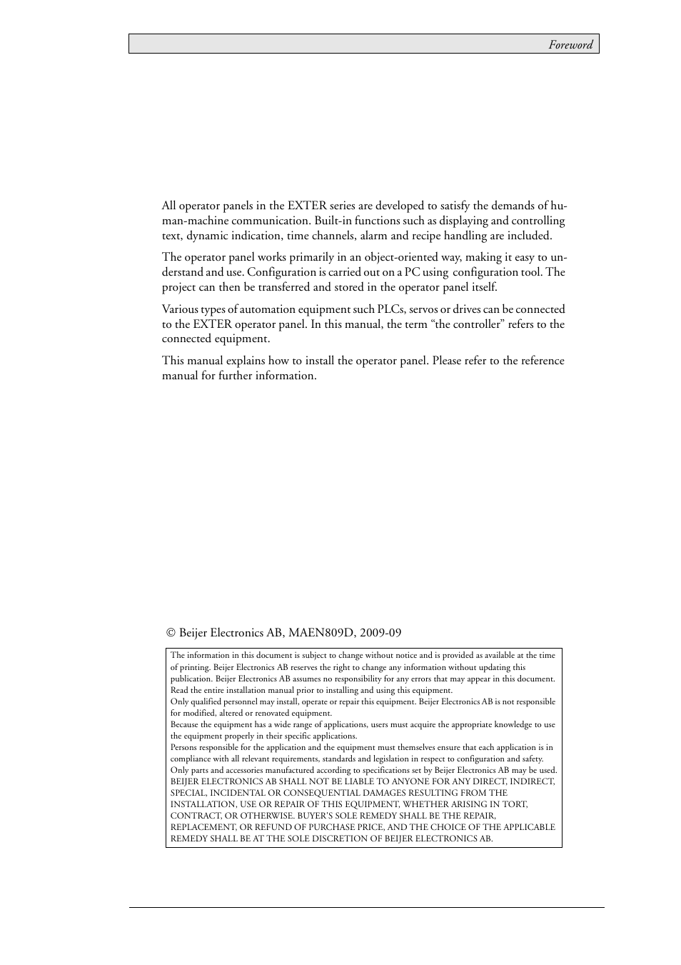 Foreword | Beijer Electronics EXTER T60/T60c/T60m EN User Manual | Page 2 / 26