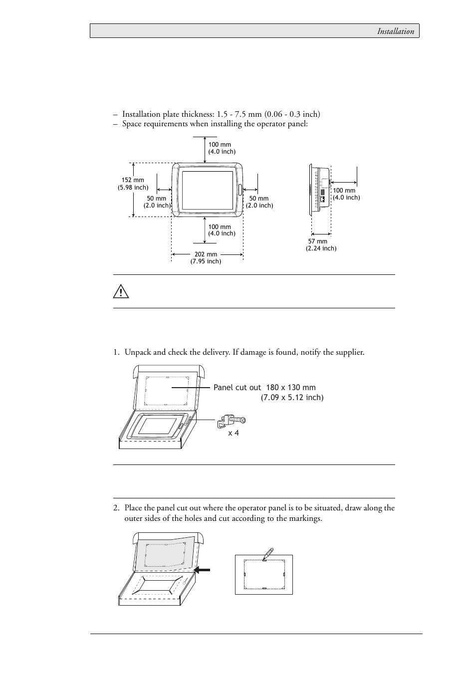 2 installation, 1 space requirements, 2 installation process | 1 space requirements 2.2 installation process, 2installation | Beijer Electronics EXTER T60/T60c/T60m EN User Manual | Page 9 / 26