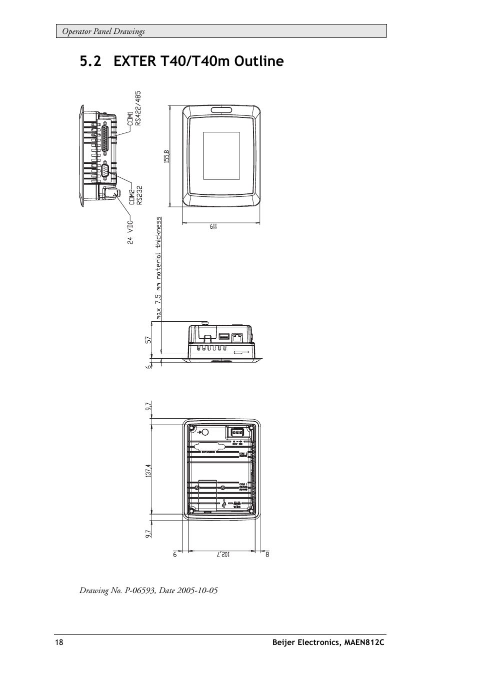 2 exter t40/t40m outline | Beijer Electronics EXTER T40/T40m EN User Manual | Page 18 / 27