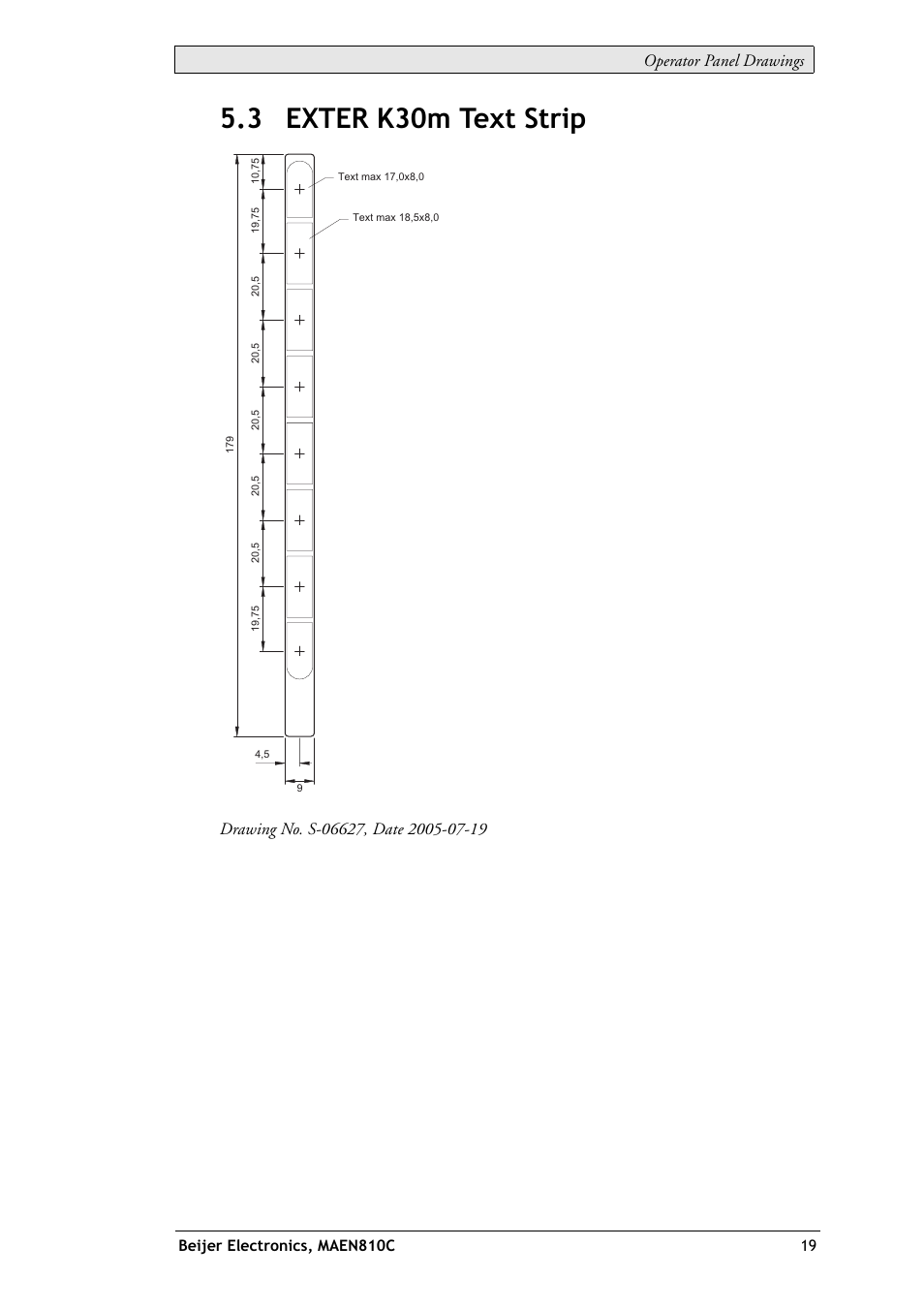 3 exter k30m text strip, Operator panel drawings | Beijer Electronics EXTER K30m EN User Manual | Page 19 / 28