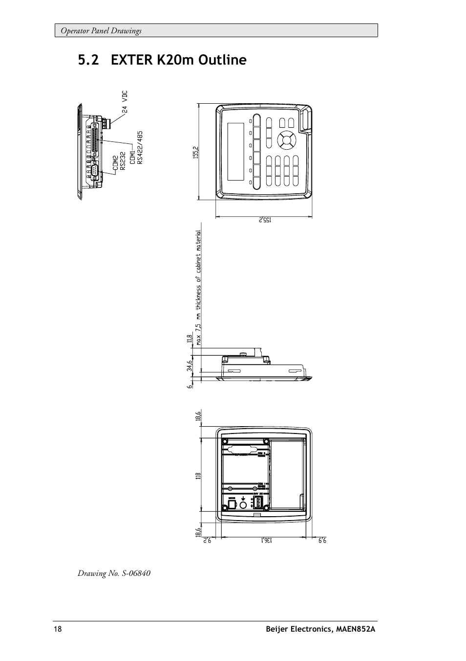 2 exter k20m outline | Beijer Electronics EXTER K20m EN User Manual | Page 18 / 28