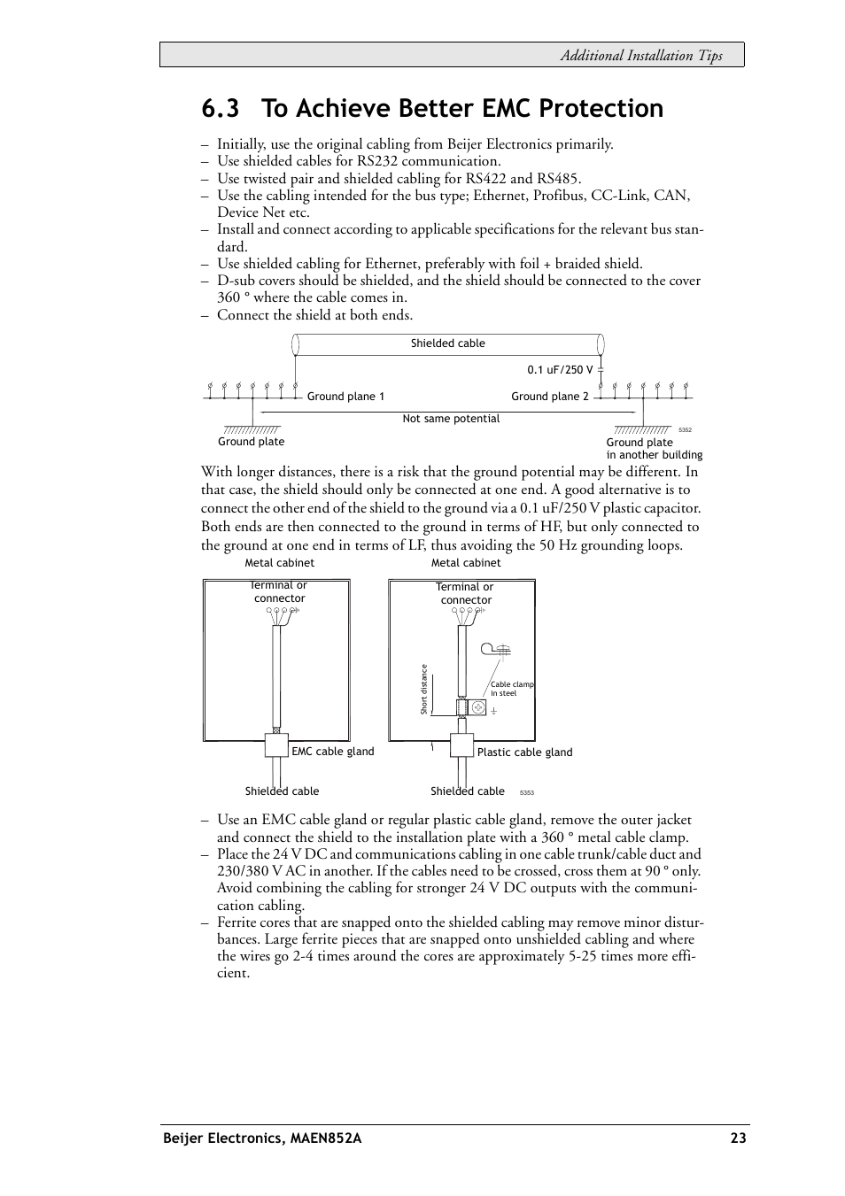 3 to achieve better emc protection, Additional installation tips | Beijer Electronics EXTER K20m EN User Manual | Page 23 / 28