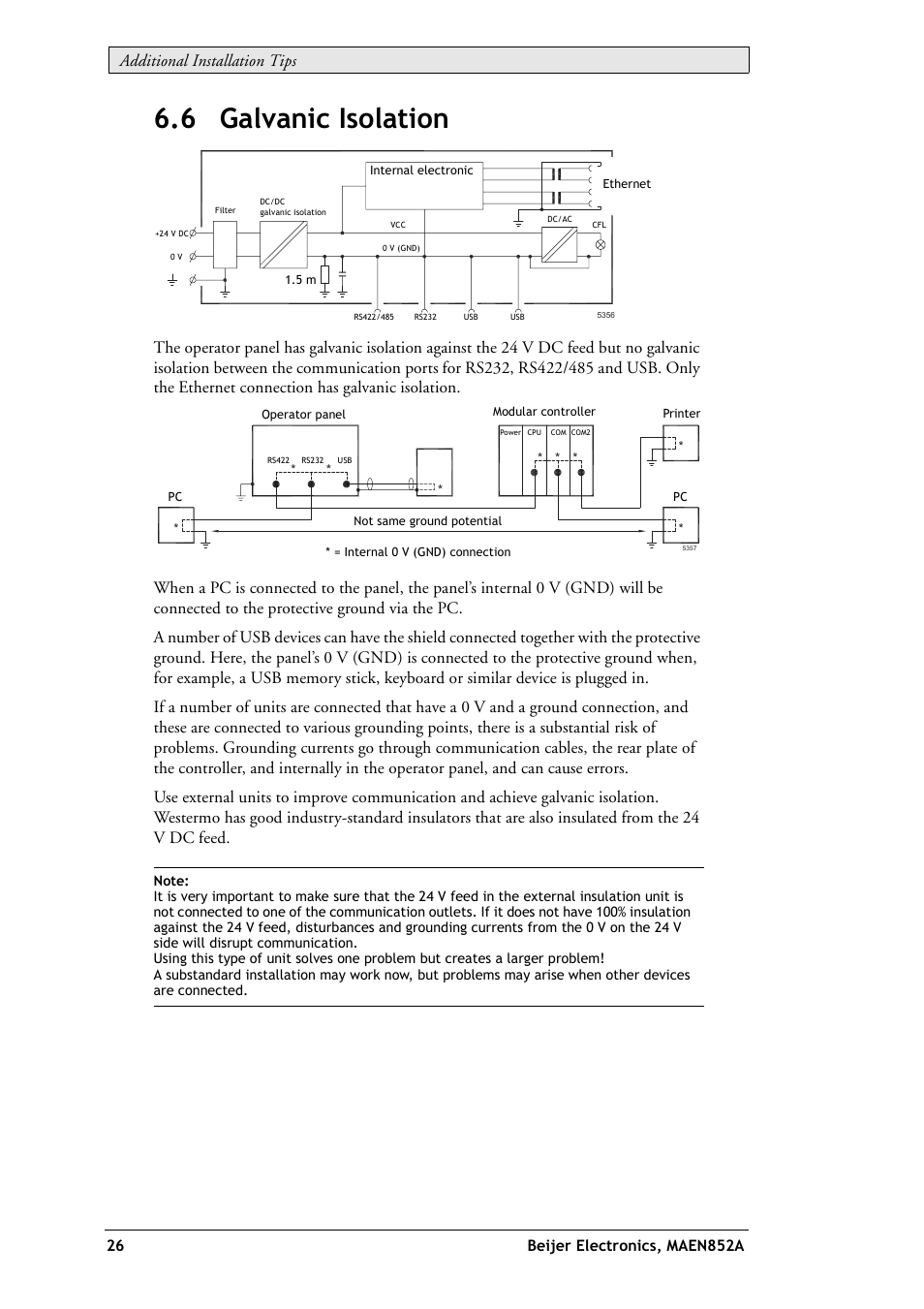 6 galvanic isolation, Additional installation tips | Beijer Electronics EXTER K20m EN User Manual | Page 26 / 28