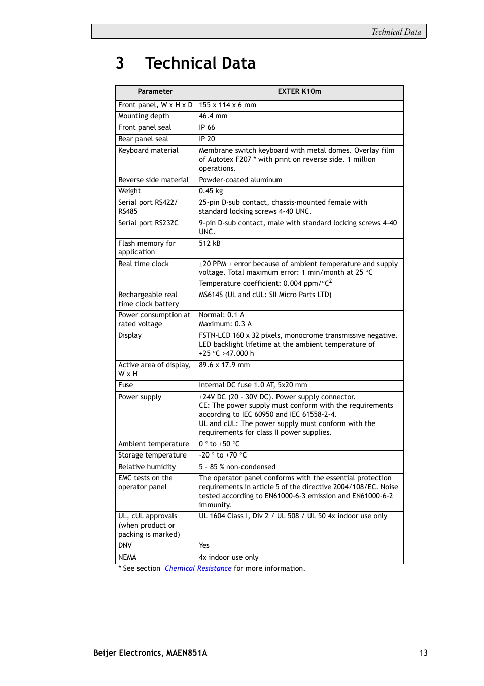 3 technical data, 3technical data | Beijer Electronics EXTER K10m EN User Manual | Page 13 / 28