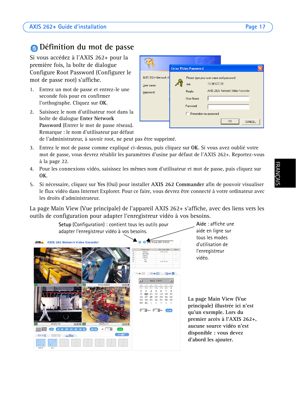 Définition du mot de passe | Axis Communications 262+ User Manual | Page 17 / 54