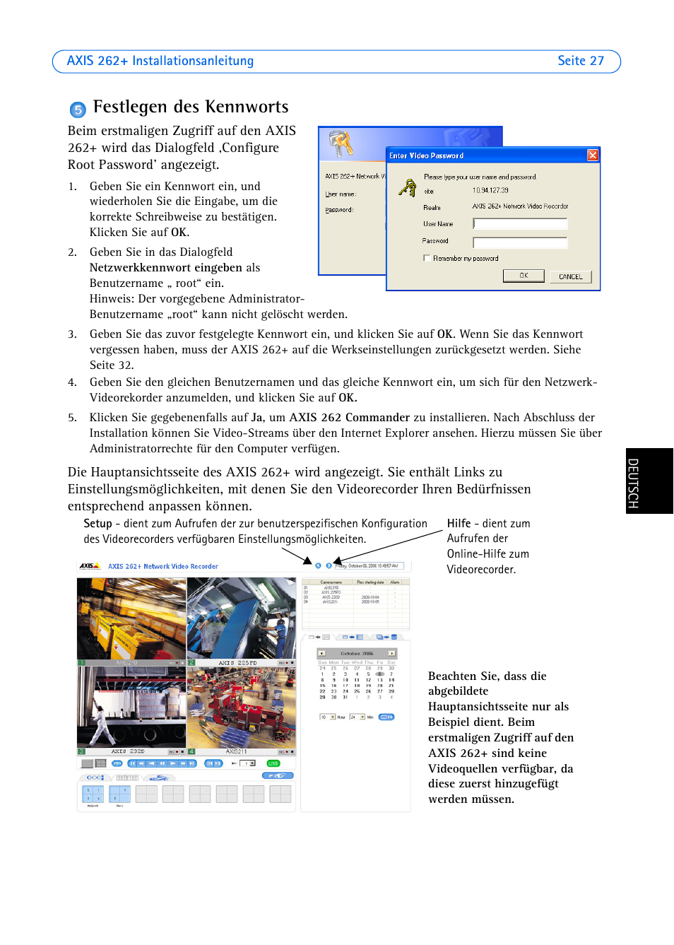 He seite 27), Festlegen des kennworts | Axis Communications 262+ User Manual | Page 27 / 54