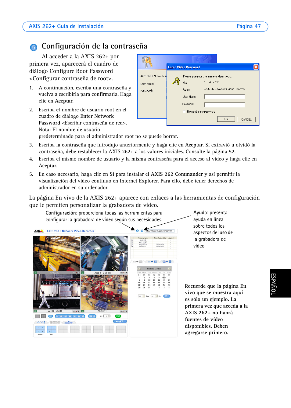 Configuración de la contraseña | Axis Communications 262+ User Manual | Page 47 / 54