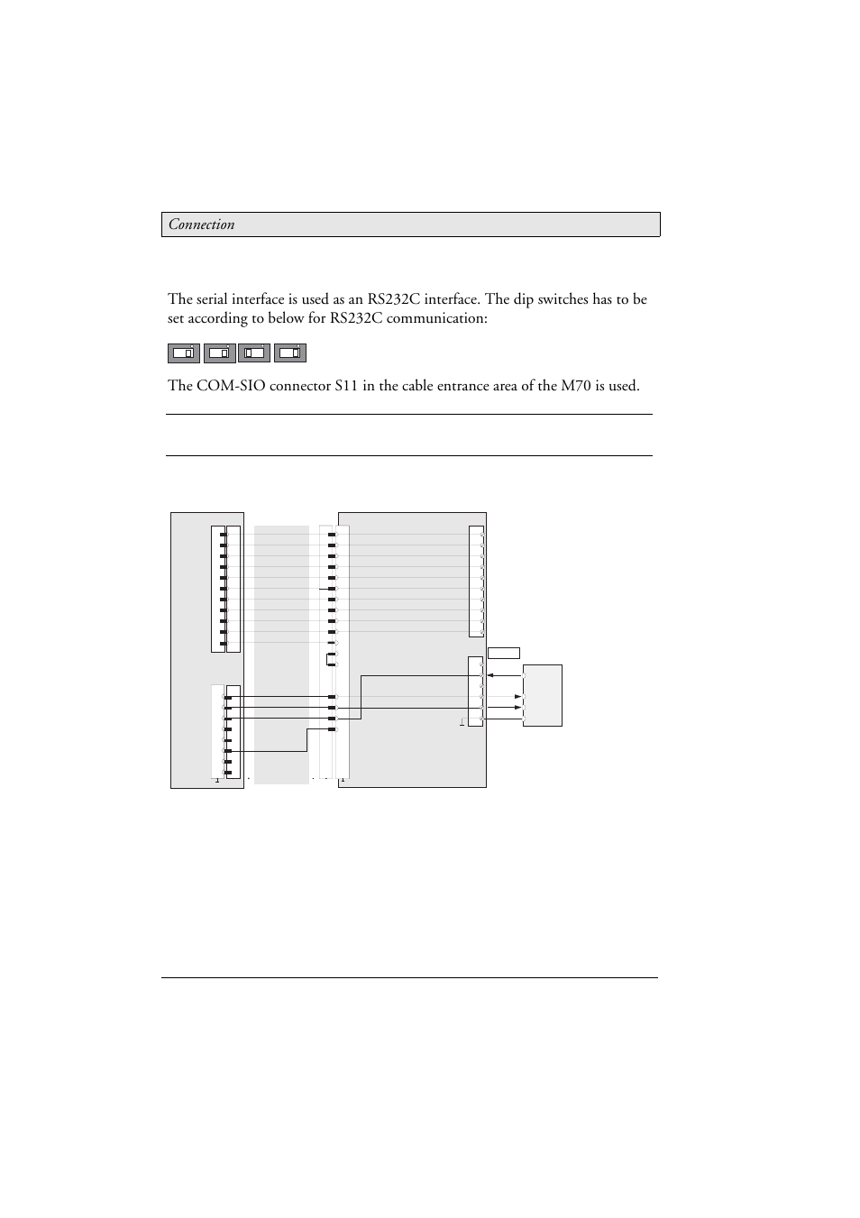 2 rs232c connection, 1 rs232c wiring diagram, Rs232c connection | Connection | Beijer Electronics M70 EN User Manual | Page 12 / 37