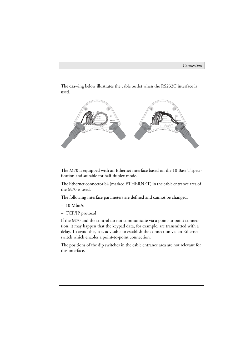 2 rs232c cable outlet, 3 ethernet connection, Ethernet connection | Connection | Beijer Electronics M70 EN User Manual | Page 13 / 37