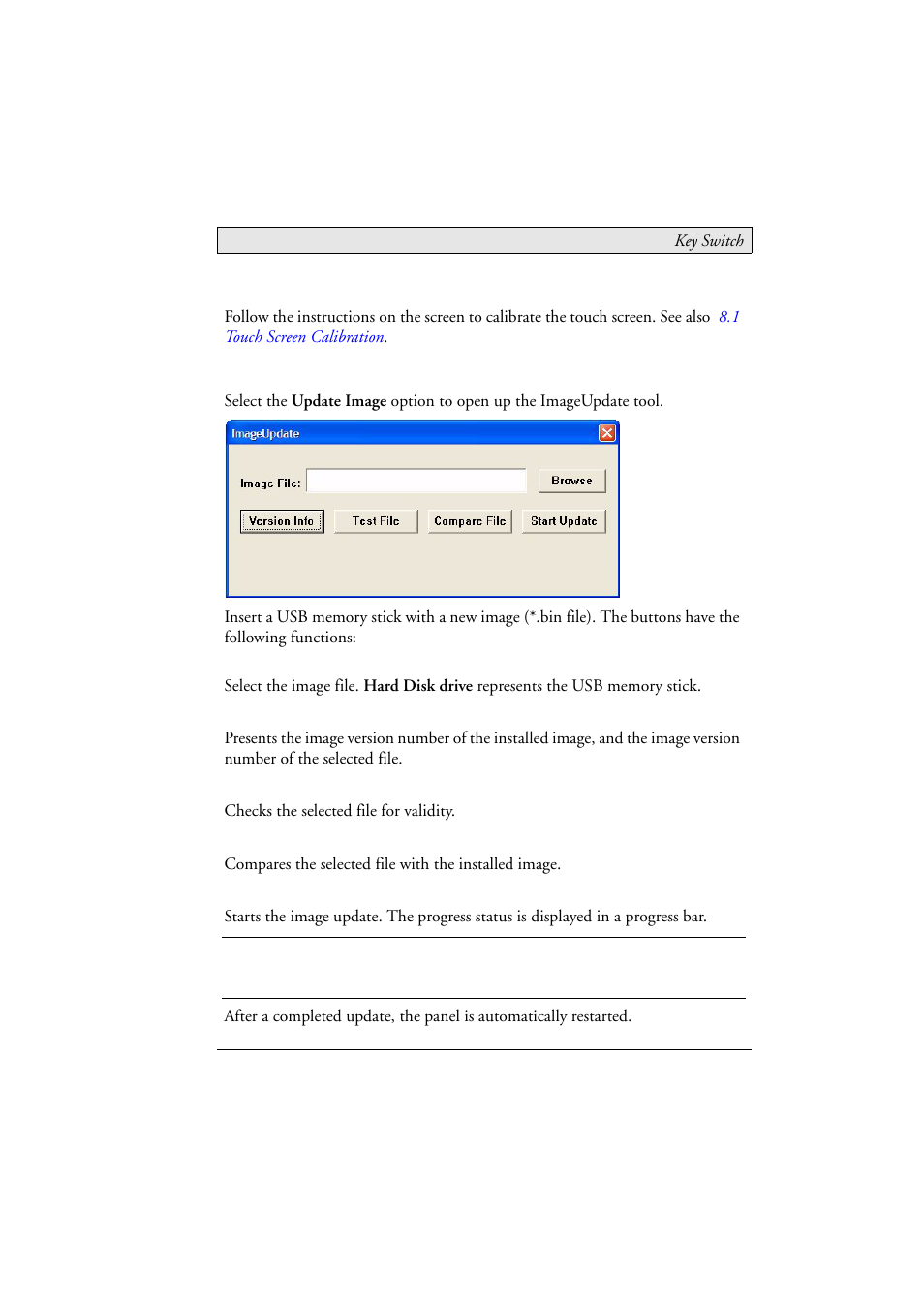 4 calibrate touch screen, 5 update image | Beijer Electronics M70 EN User Manual | Page 21 / 37