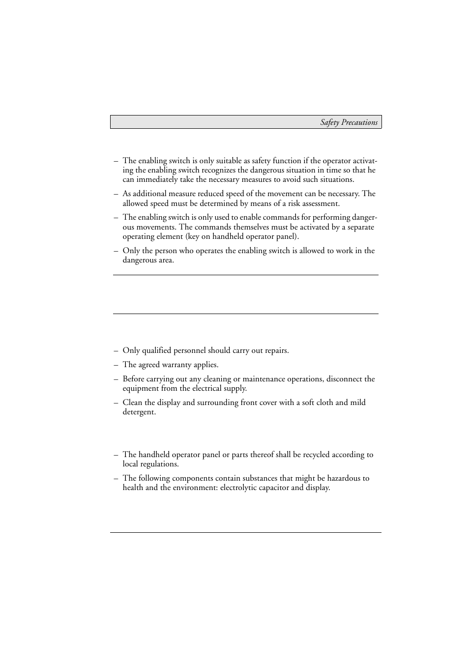 3 service and maintenance, 4 dismantling and scrapping, Service and maintenance | Dismantling and scrapping, Enabling switch | Beijer Electronics M70 EN User Manual | Page 7 / 37