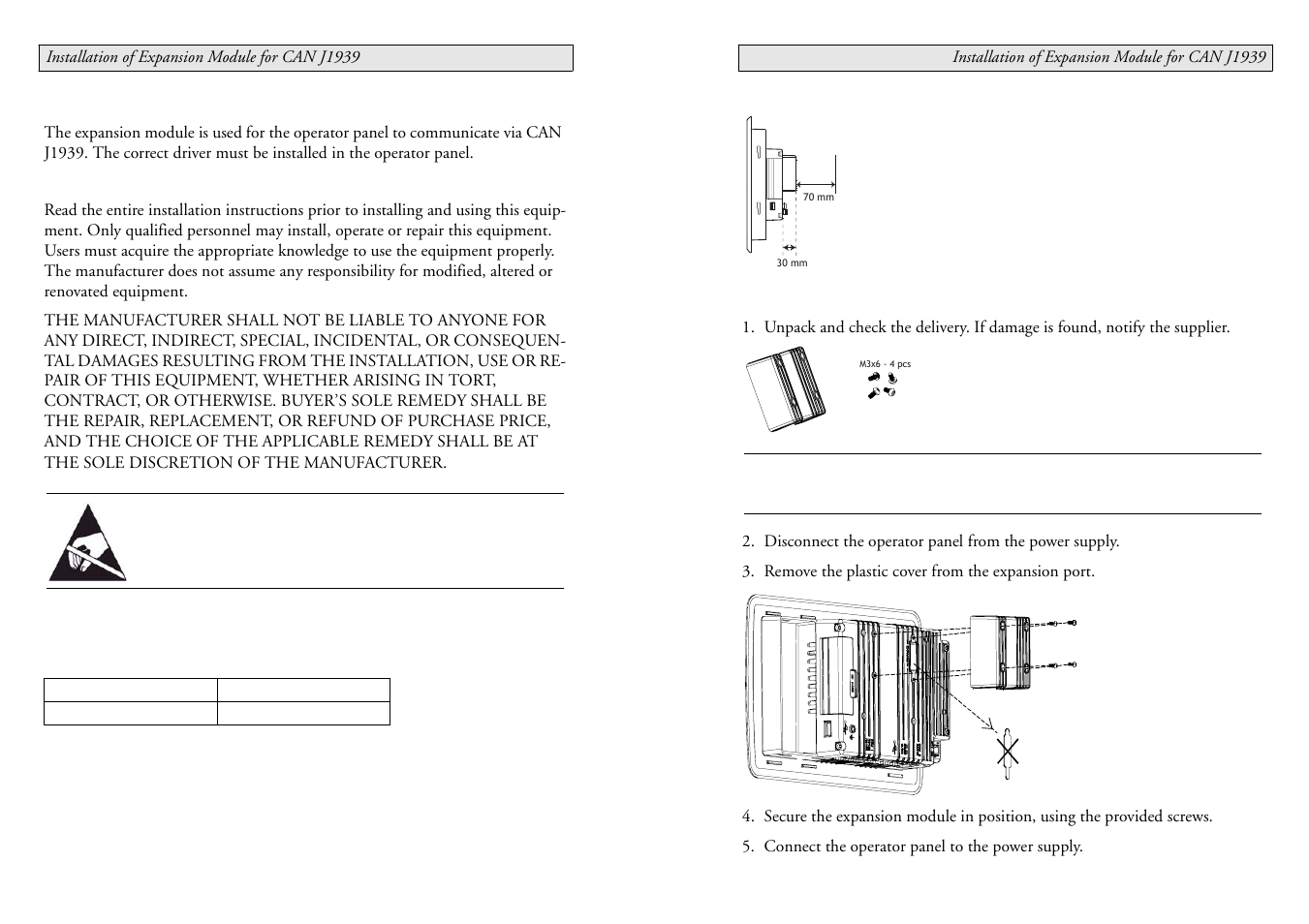 Space requirements, Installation, Installation of expansion module for can j1939 | Beijer Electronics CAN J1939 EN User Manual | Page 3 / 4