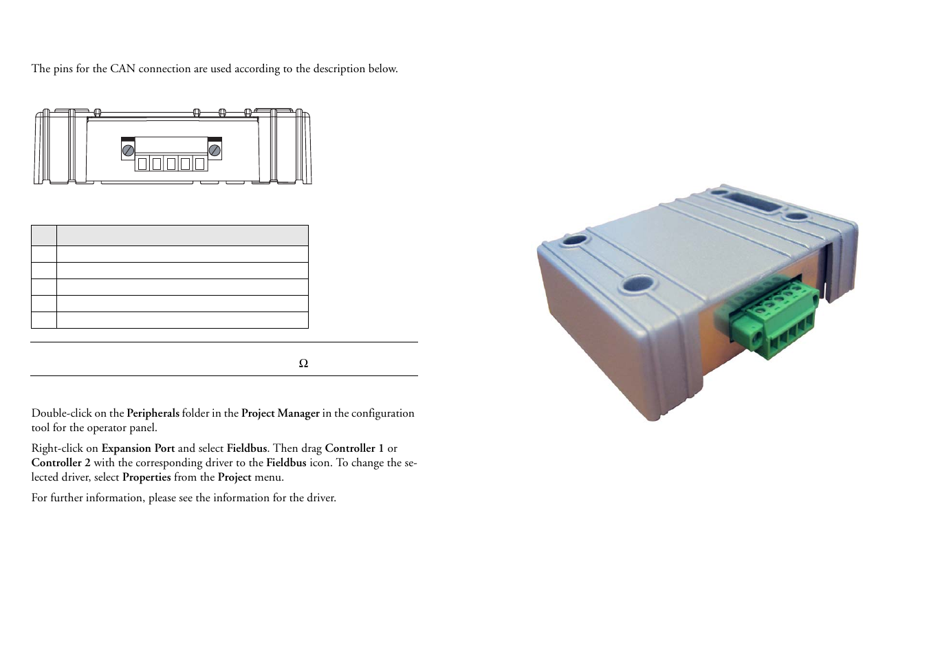 Cable connection, Settings in the configuration tool, Expansion module for can j1939 | Installation | Beijer Electronics CAN J1939 EN User Manual | Page 4 / 4