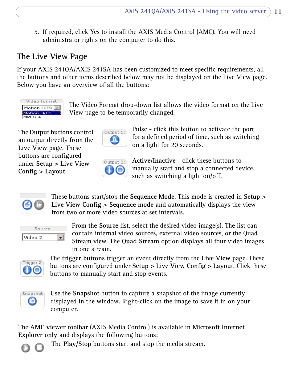 The live view page | Axis Communications 241SA User Manual | Page 11 / 83