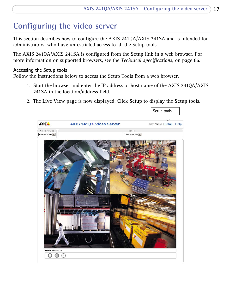 Configuring the video server | Axis Communications 241SA User Manual | Page 17 / 83