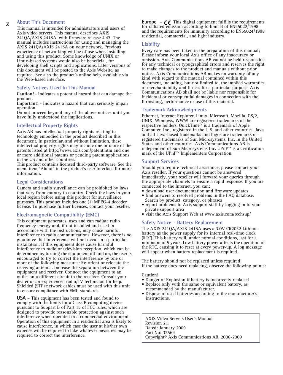 Axis Communications 241SA User Manual | Page 2 / 83