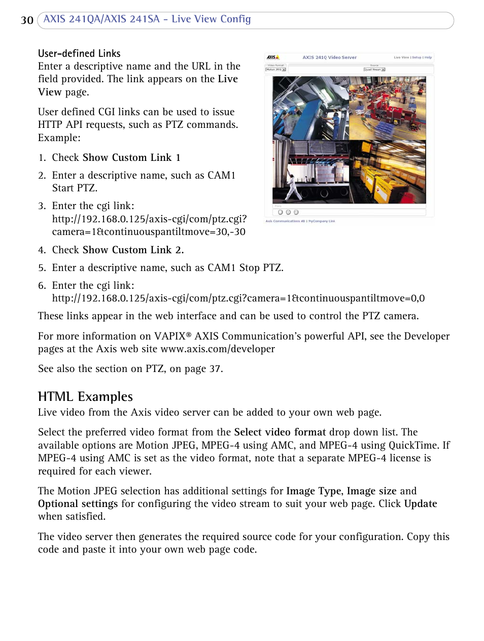 Html examples | Axis Communications 241SA User Manual | Page 30 / 83