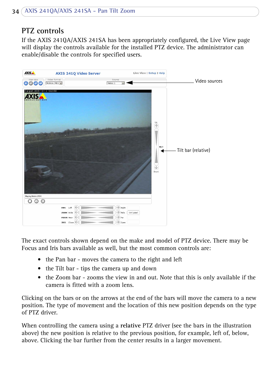 Ptz controls | Axis Communications 241SA User Manual | Page 34 / 83