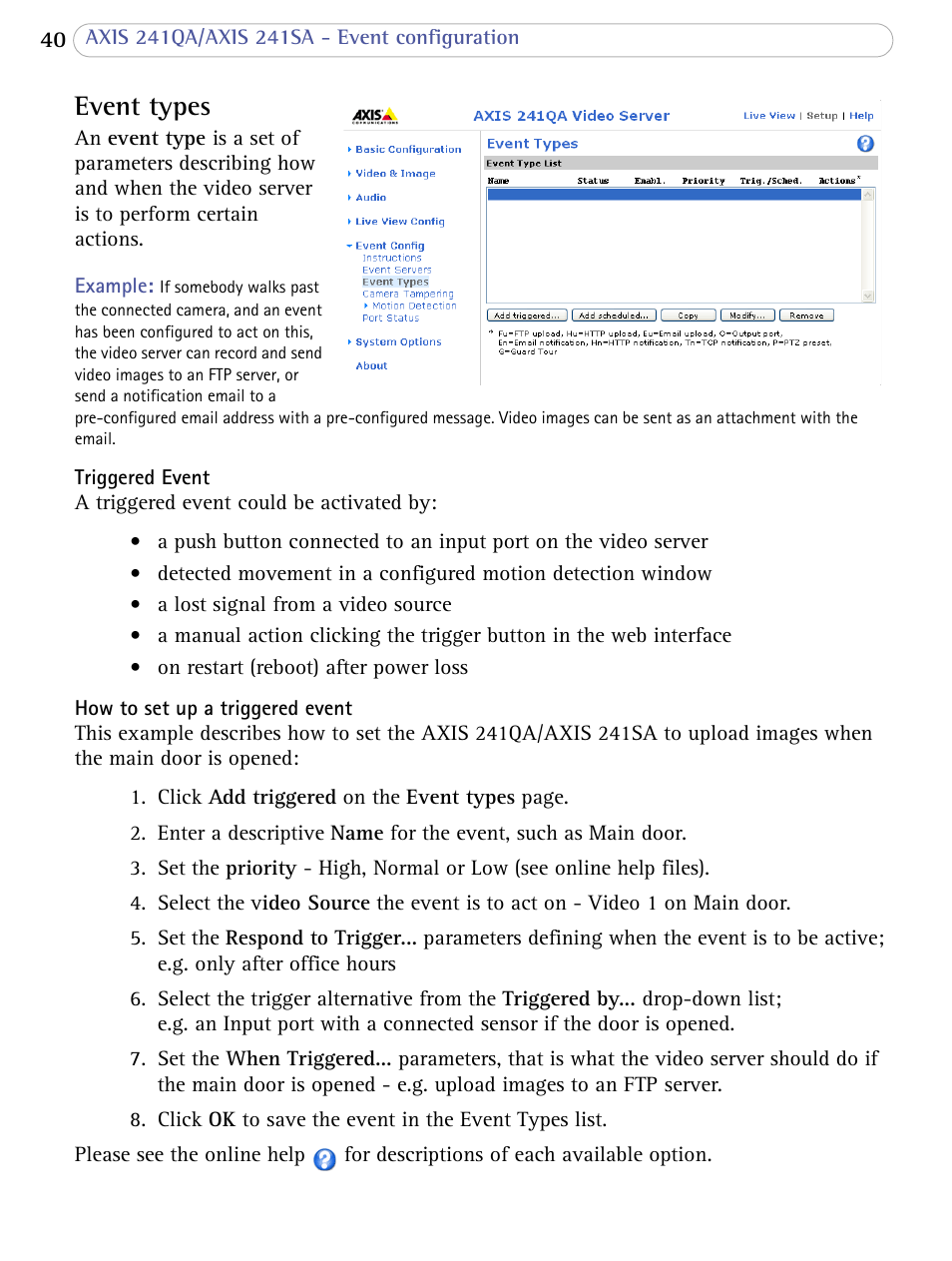 Event types | Axis Communications 241SA User Manual | Page 40 / 83