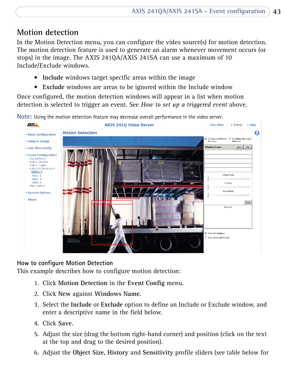 Motion detection | Axis Communications 241SA User Manual | Page 43 / 83
